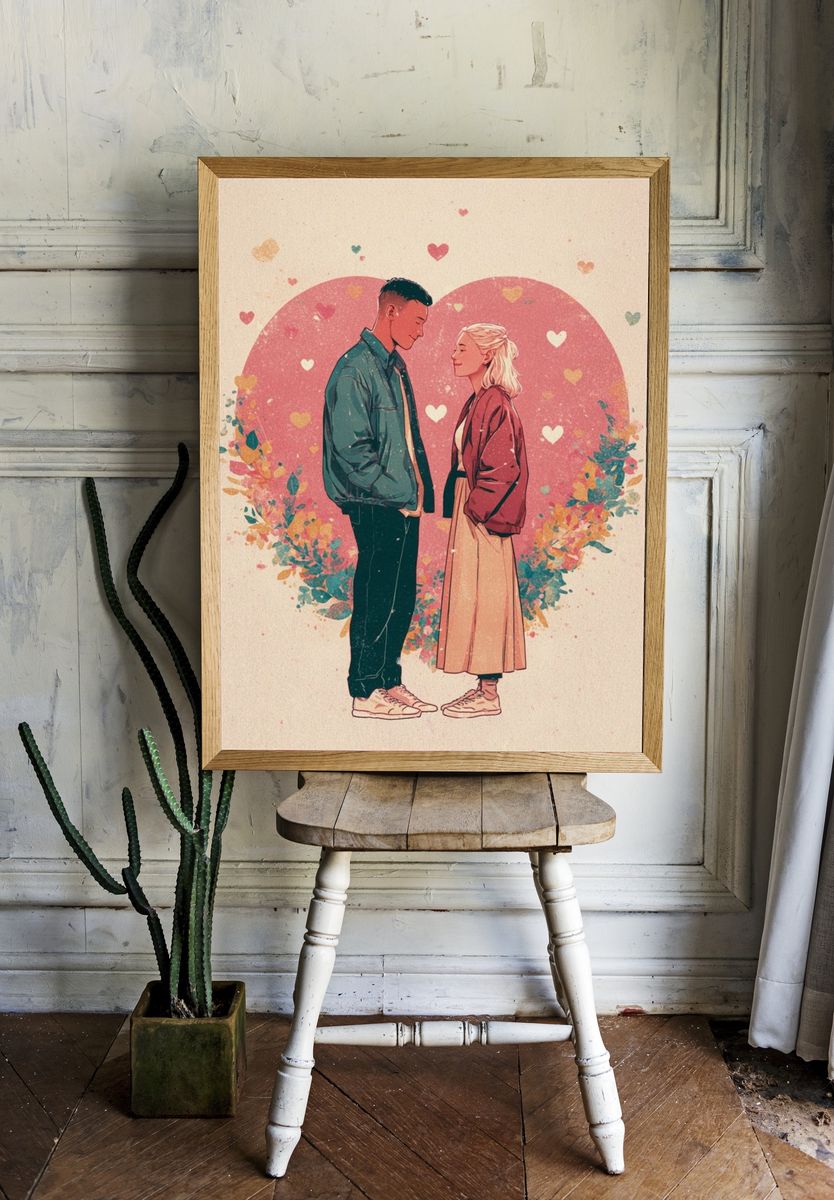Romantic Couple Heart Illustration Poster room preview