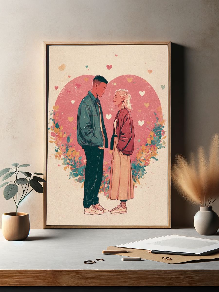 Romantic Couple Heart Illustration Poster. — room view 2