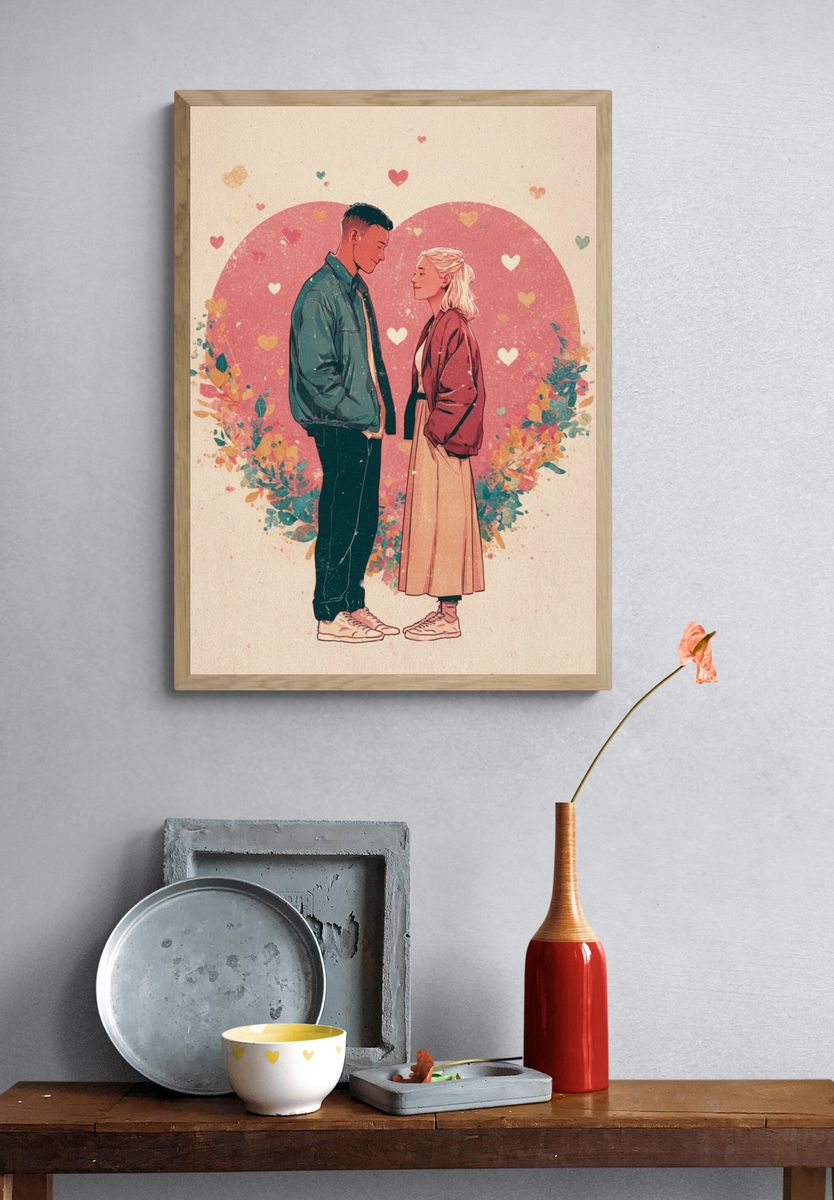 Romantic Couple Heart Illustration Poster. — room view 3