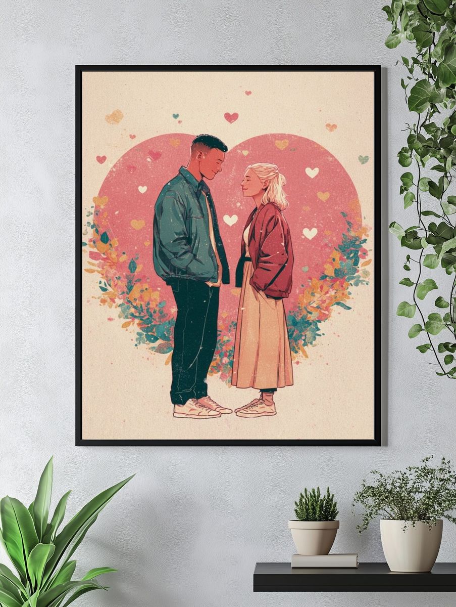Romantic Couple Heart Illustration Poster. — room view 4