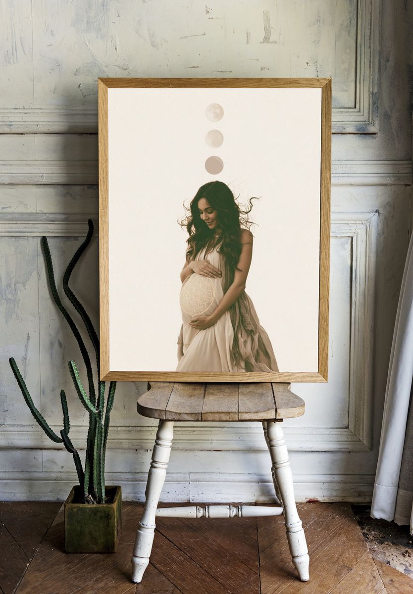 Pregnant Woman Moon Phase Print. room preview