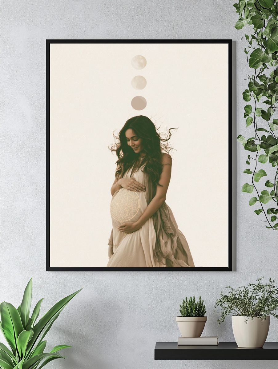 Pregnant Woman Moon Phase Print. — room view 4