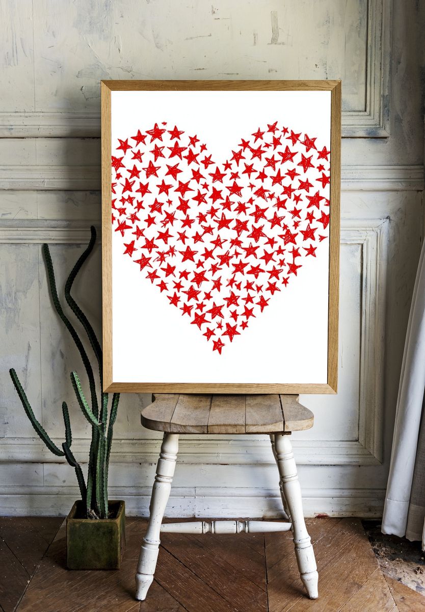 Red Star Heart Typography Print. — room view 1