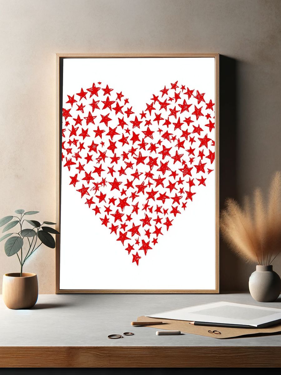 Red Star Heart Typography Print. — room view 2