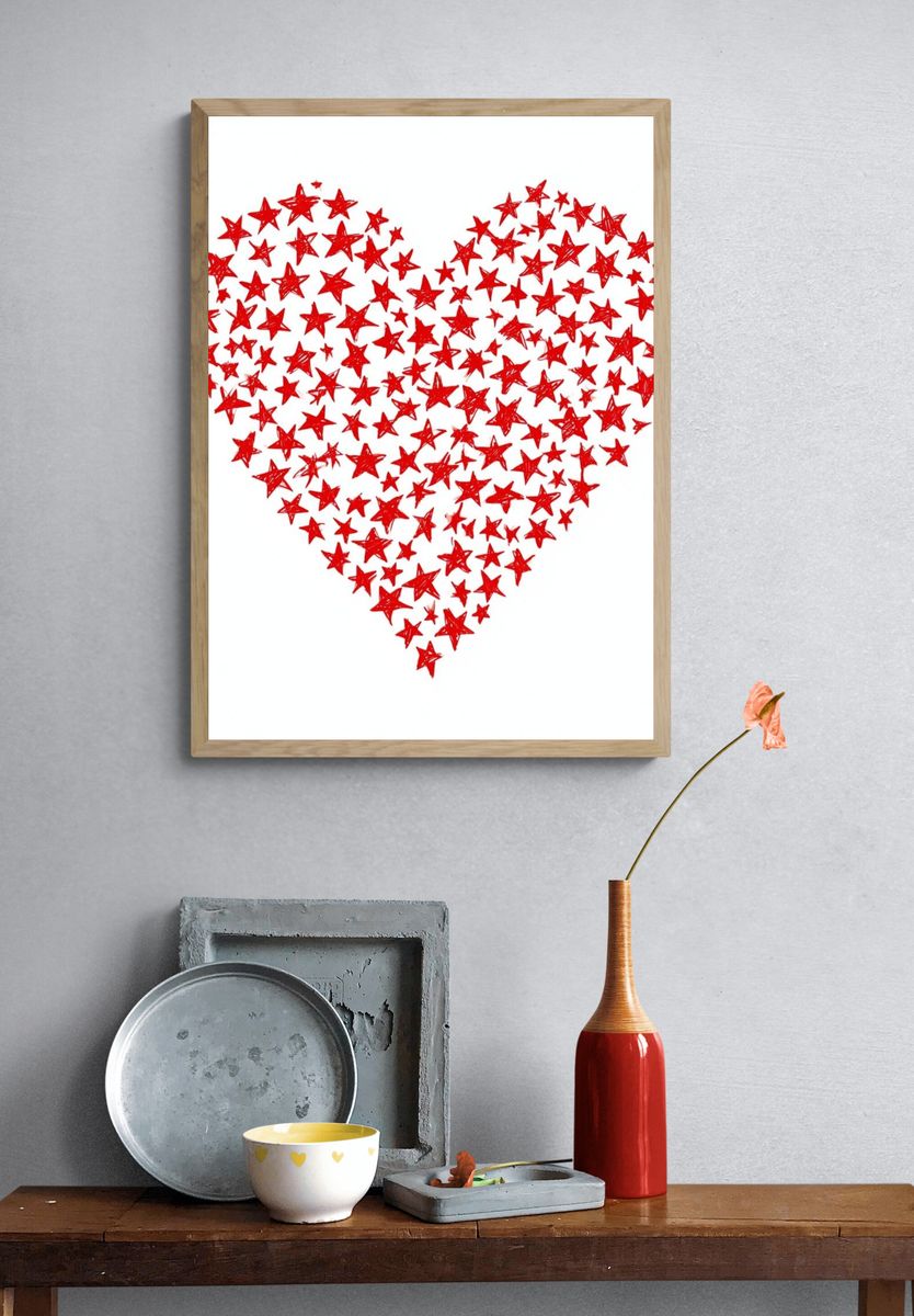 Red Star Heart Typography Print. — room view 3
