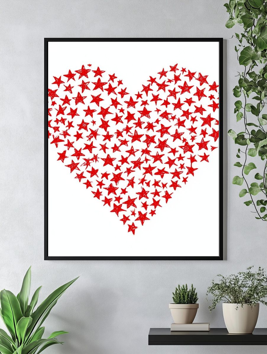 Red Star Heart Typography Print. — room view 4