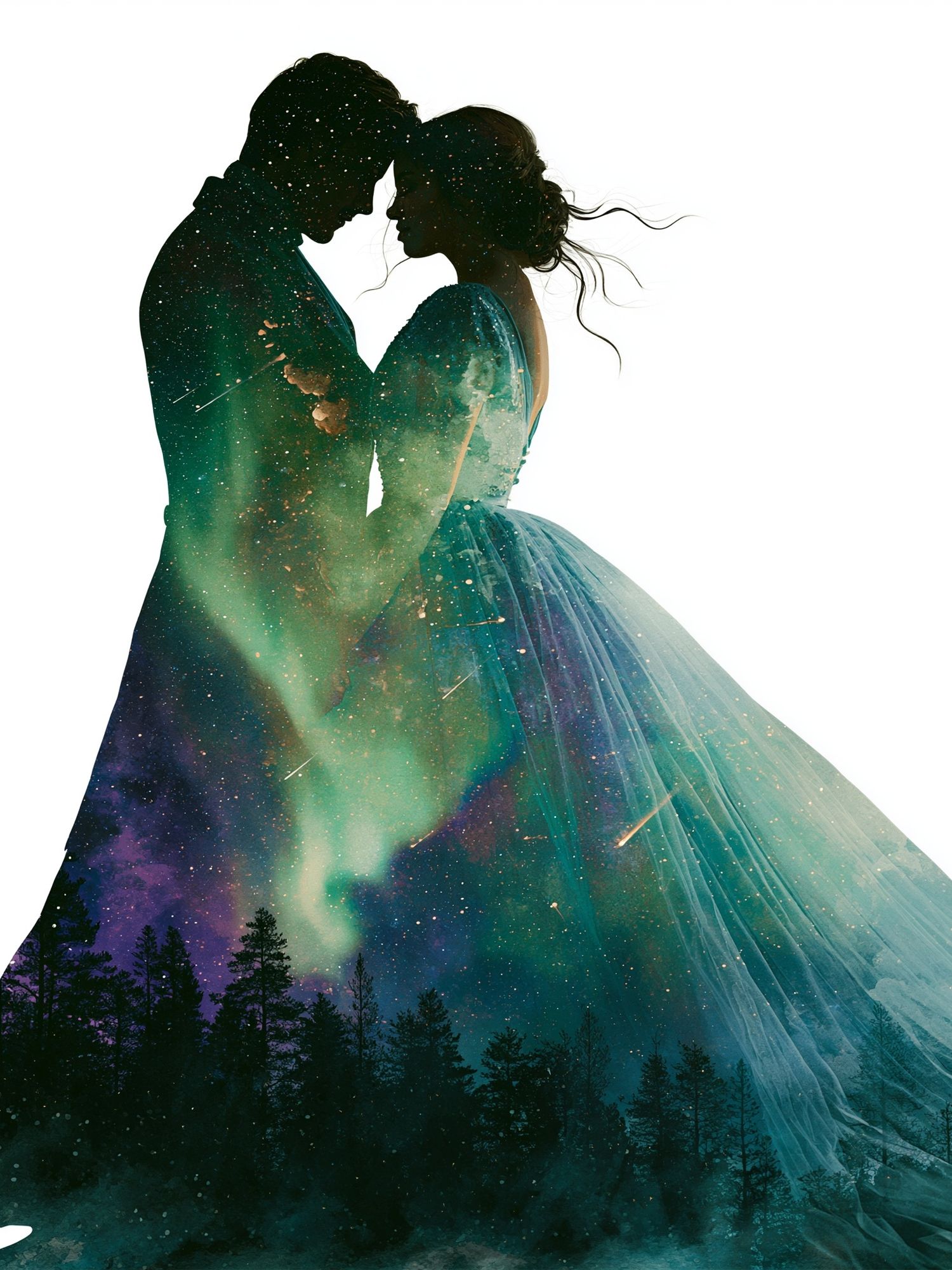 Cosmic Lovers Silhouette Print. poster — love-romantic art