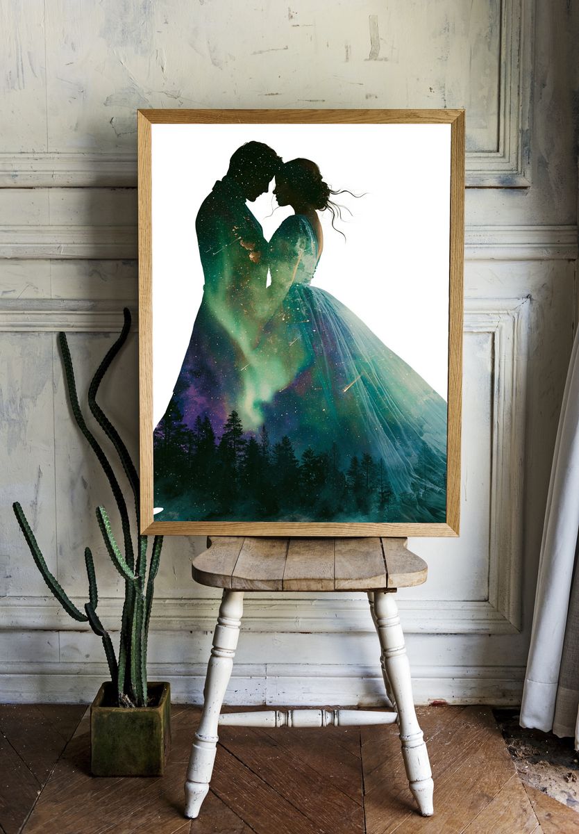 Cosmic Lovers Silhouette Print. — room view 1