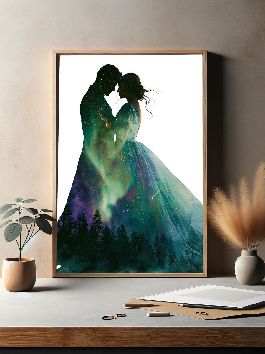 Cosmic Lovers Silhouette Print. — room view 2