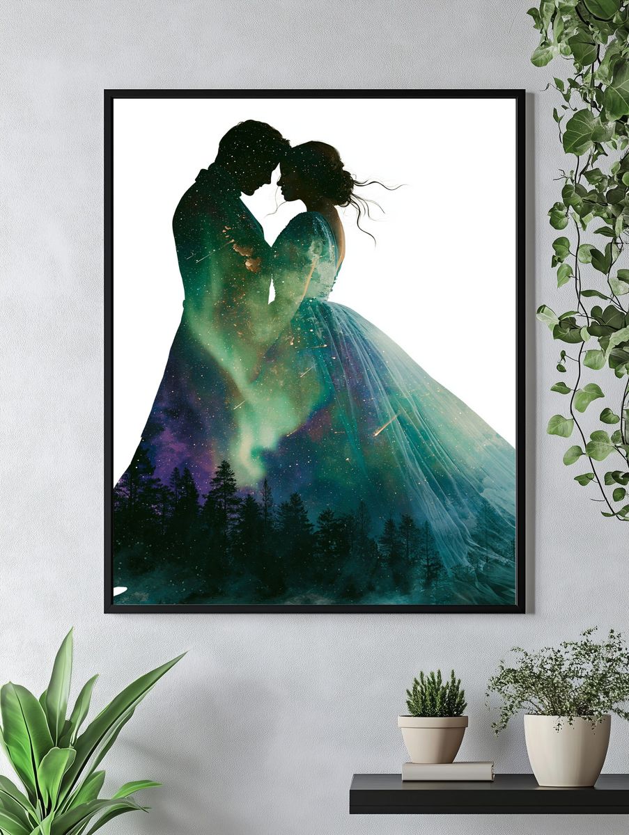 Cosmic Lovers Silhouette Print. — room view 4