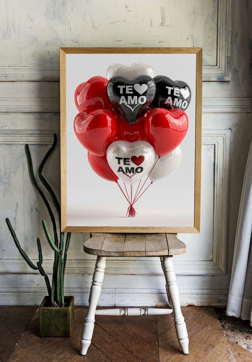 Te Amo Heart Balloons Poster. room preview