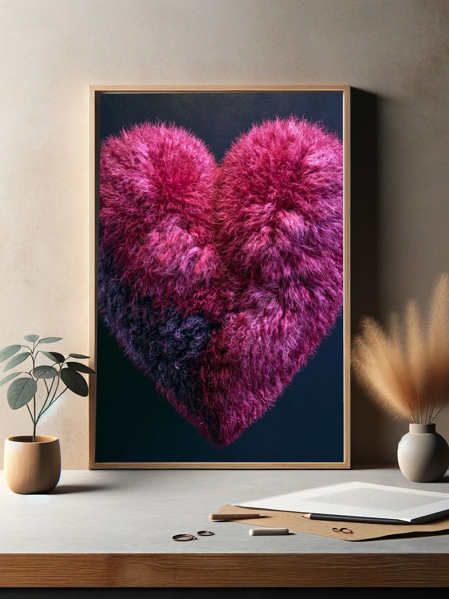 Fuzzy Magenta Heart Print. — room view 2
