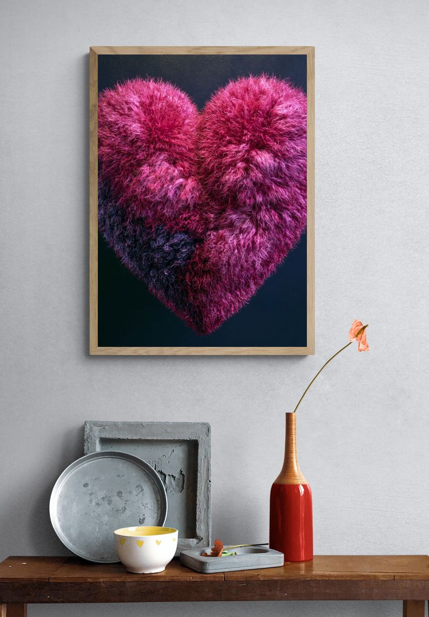 Fuzzy Magenta Heart Print. — room view 3