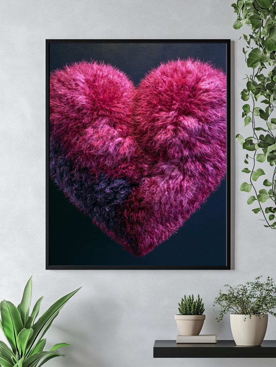 Fuzzy Magenta Heart Print. — room view 4