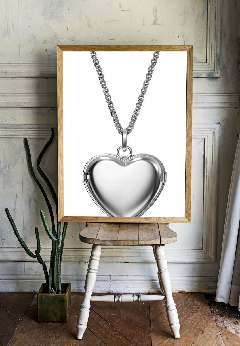 Silver Heart Locket Typography Print. — room view 1