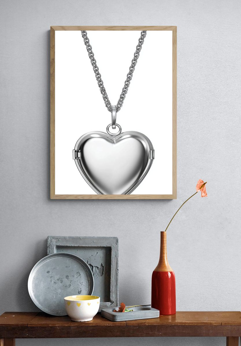 Silver Heart Locket Typography Print. — room view 3
