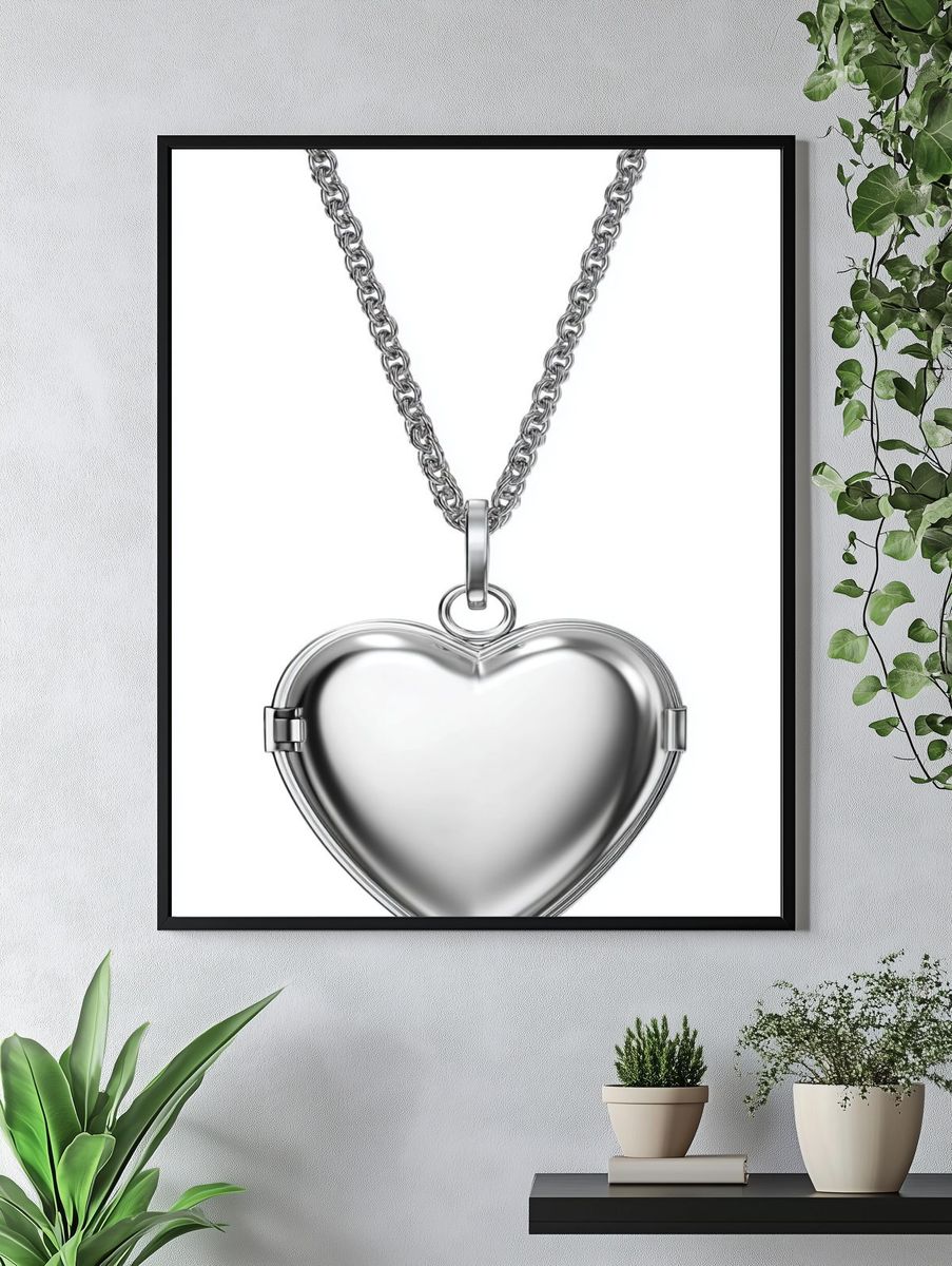 Silver Heart Locket Typography Print. — room view 4