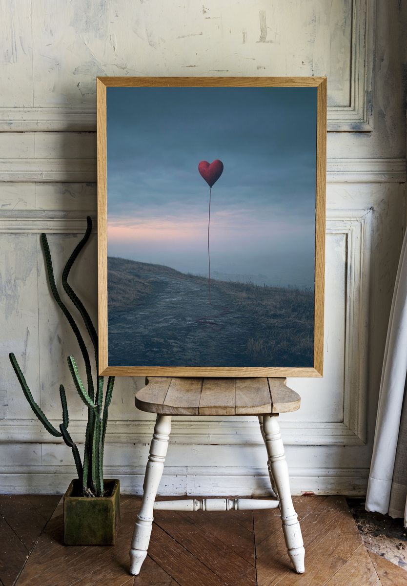 Heart Balloon Landscape Print. room preview