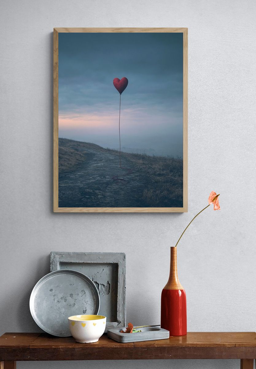 Heart Balloon Landscape Print. — room view 3