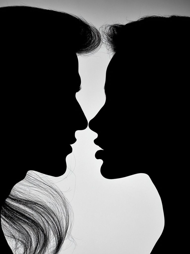 Silhouette Lovers Black-White Poster. poster detail