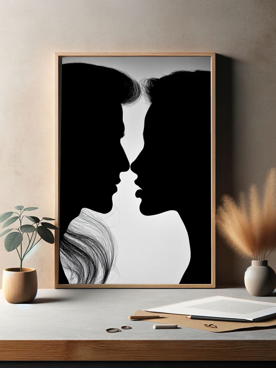 Silhouette Lovers Black-White Poster. — room view 2