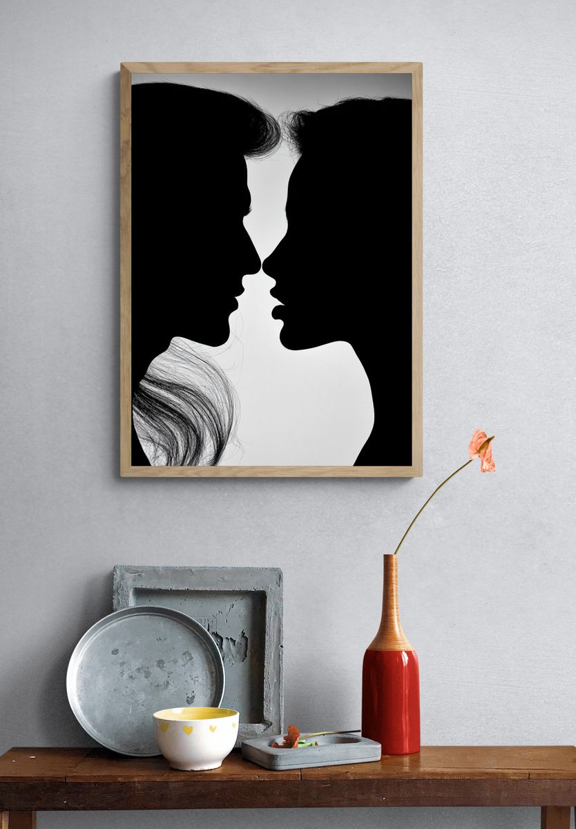 Silhouette Lovers Black-White Poster. — room view 3