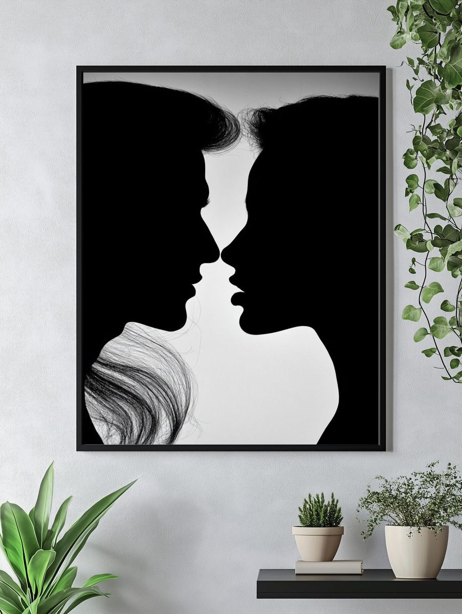 Silhouette Lovers Black-White Poster. — room view 4