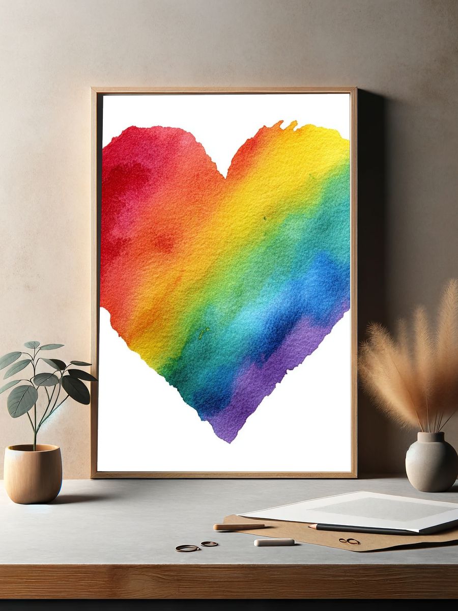 Rainbow Heart Watercolor Print. — room view 2