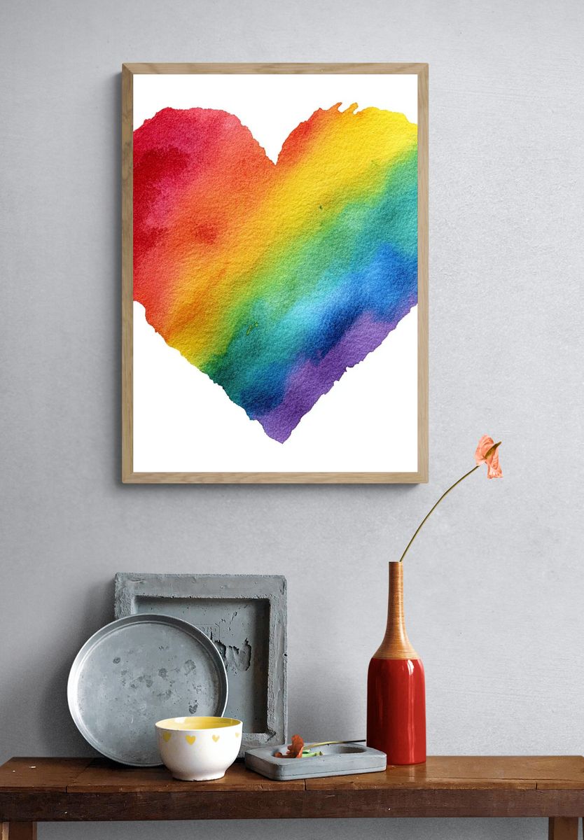 Rainbow Heart Watercolor Print. — room view 3