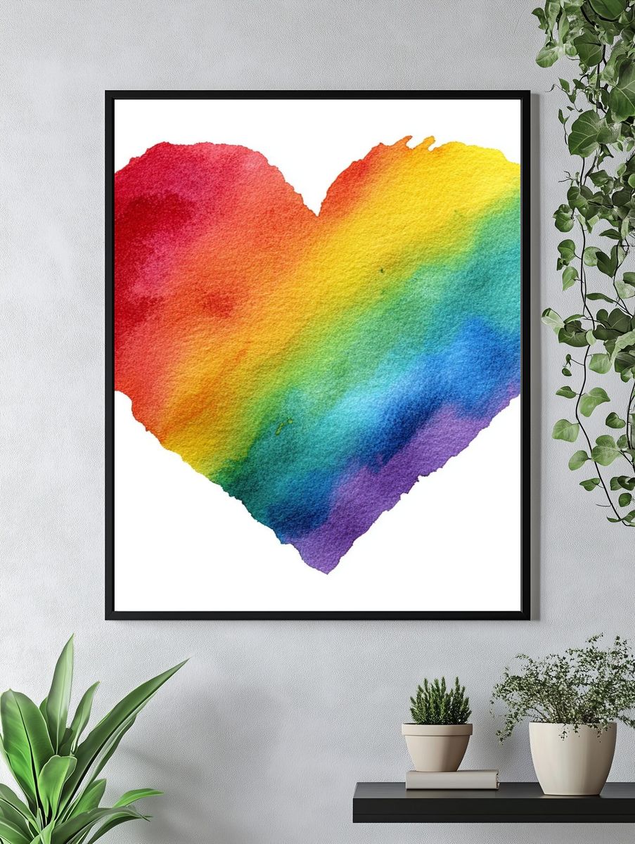 Rainbow Heart Watercolor Print. — room view 4