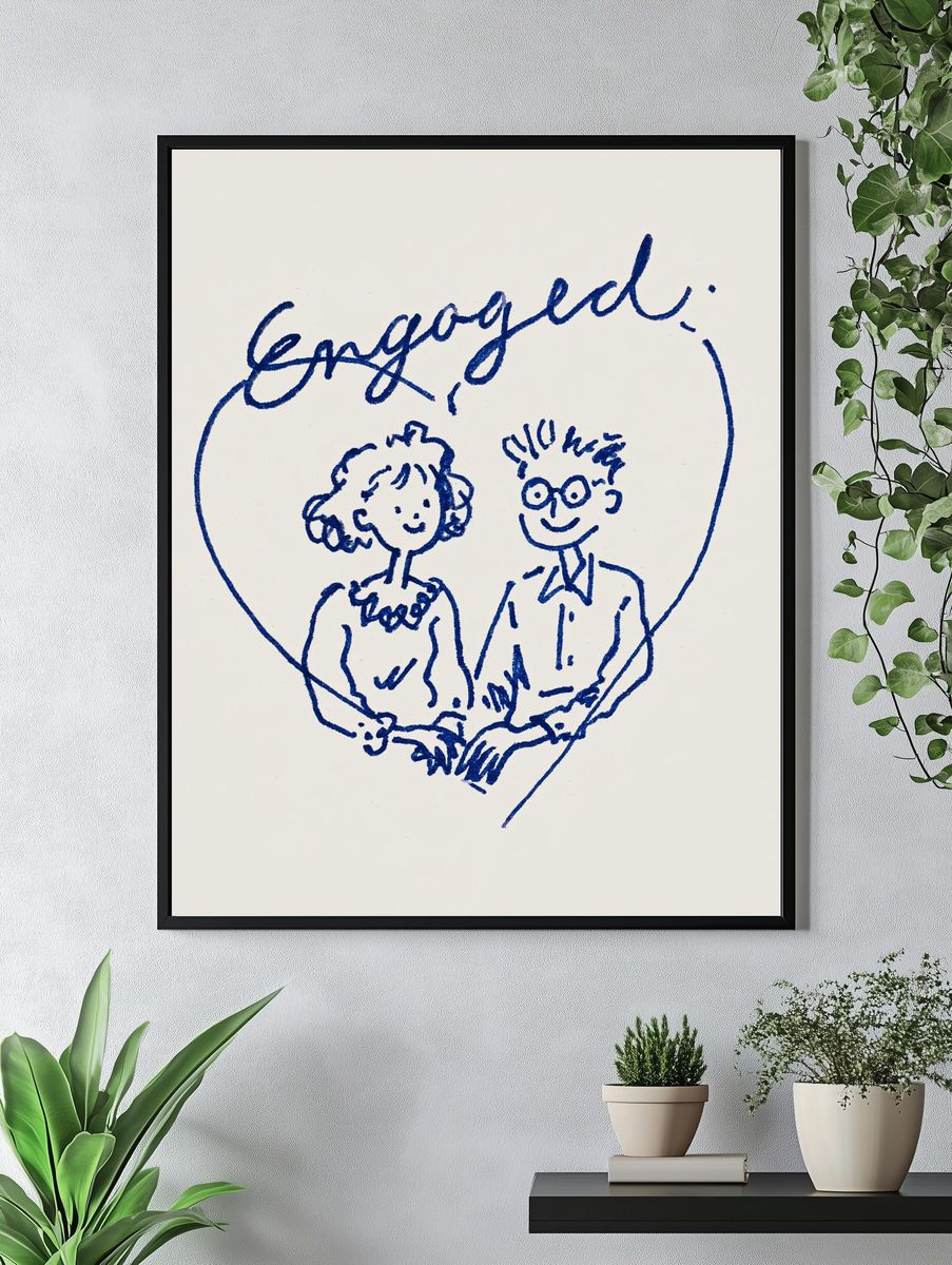 Engaged Couple Line Art Print. — room view 4