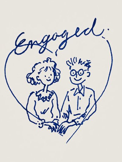 Engaged Couple Line Art Print. poster