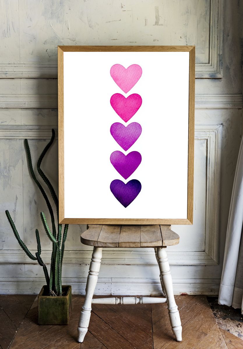 Pink Heart Stack Typography Print. — room view 1
