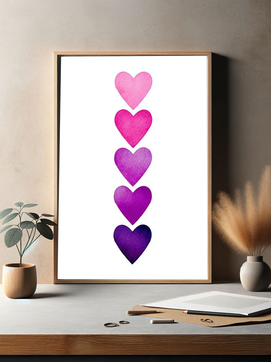 Pink Heart Stack Typography Print. — room view 2