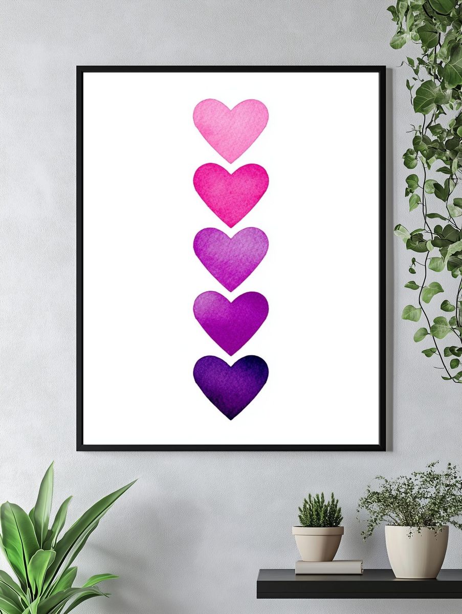 Pink Heart Stack Typography Print. — room view 4