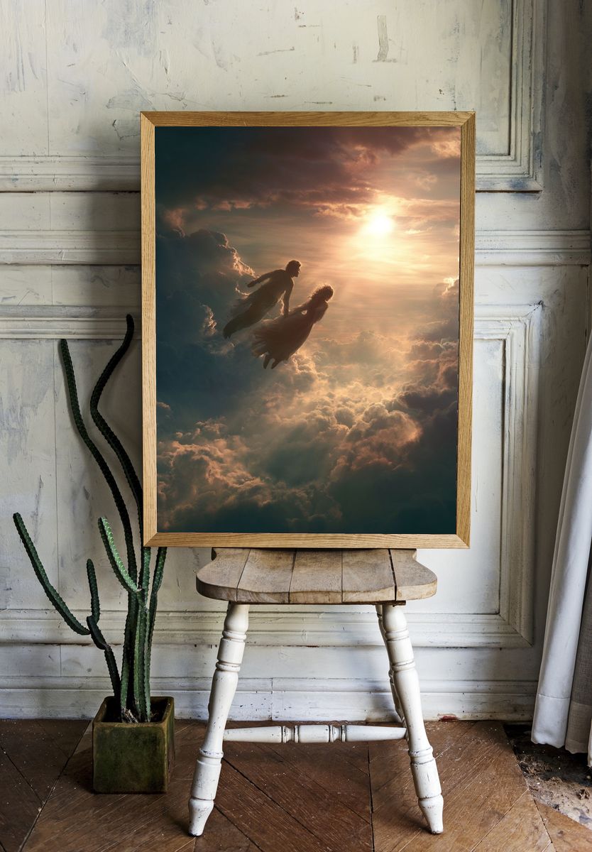 Celestial Lovers in the Clouds Poster. room preview