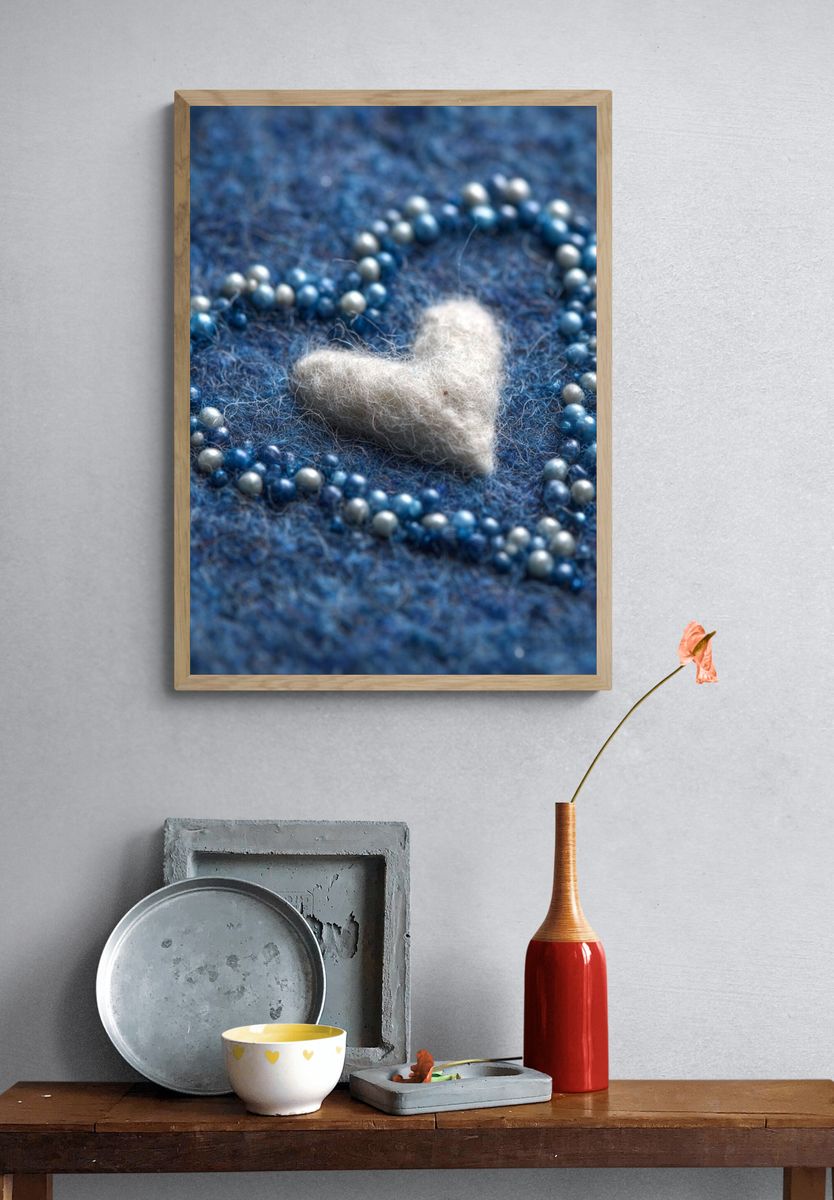 Blue Felt Heart Typography Print. — room view 3