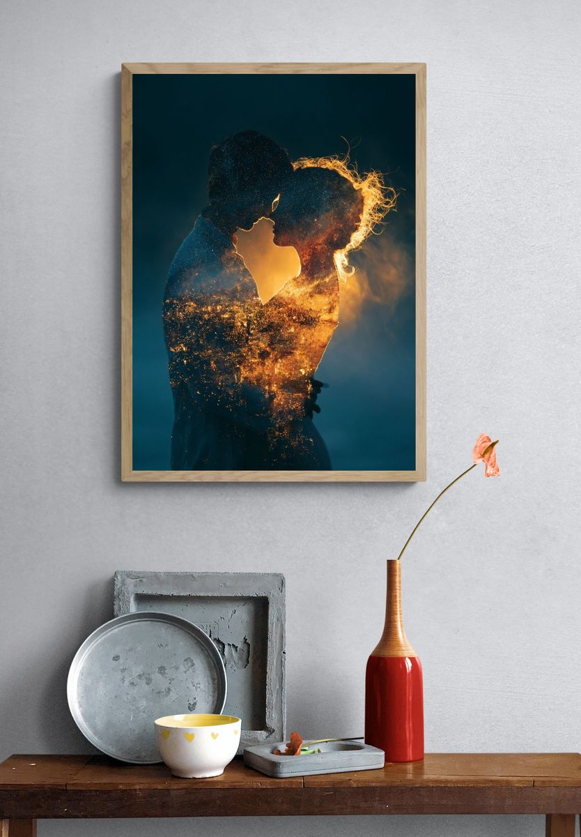 Cosmic Lovers Silhouette Print. — room view 3