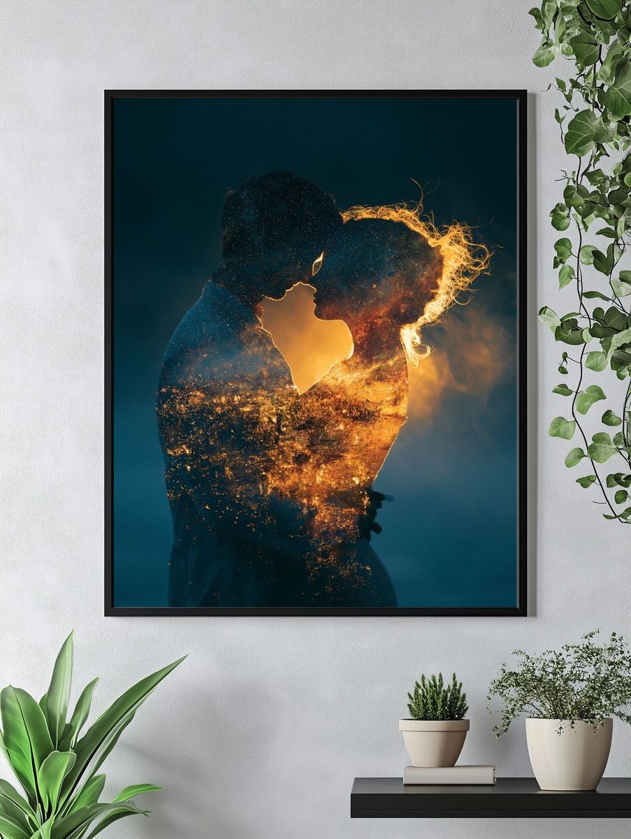 Cosmic Lovers Silhouette Print. — room view 4