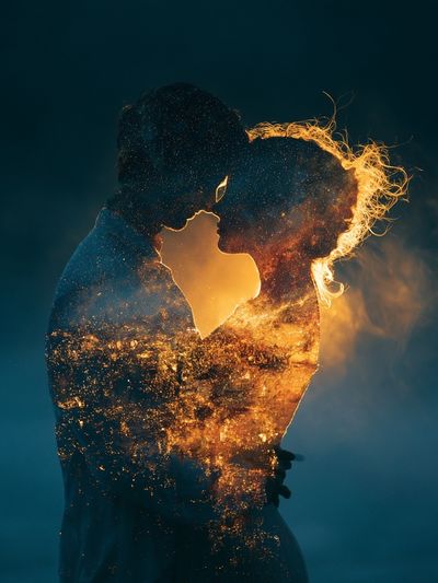 Cosmic Lovers Silhouette Print.