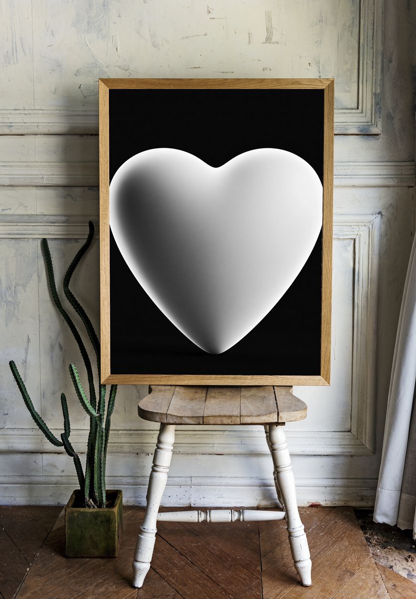 Floating Heart Black-White Poster. — room view 1