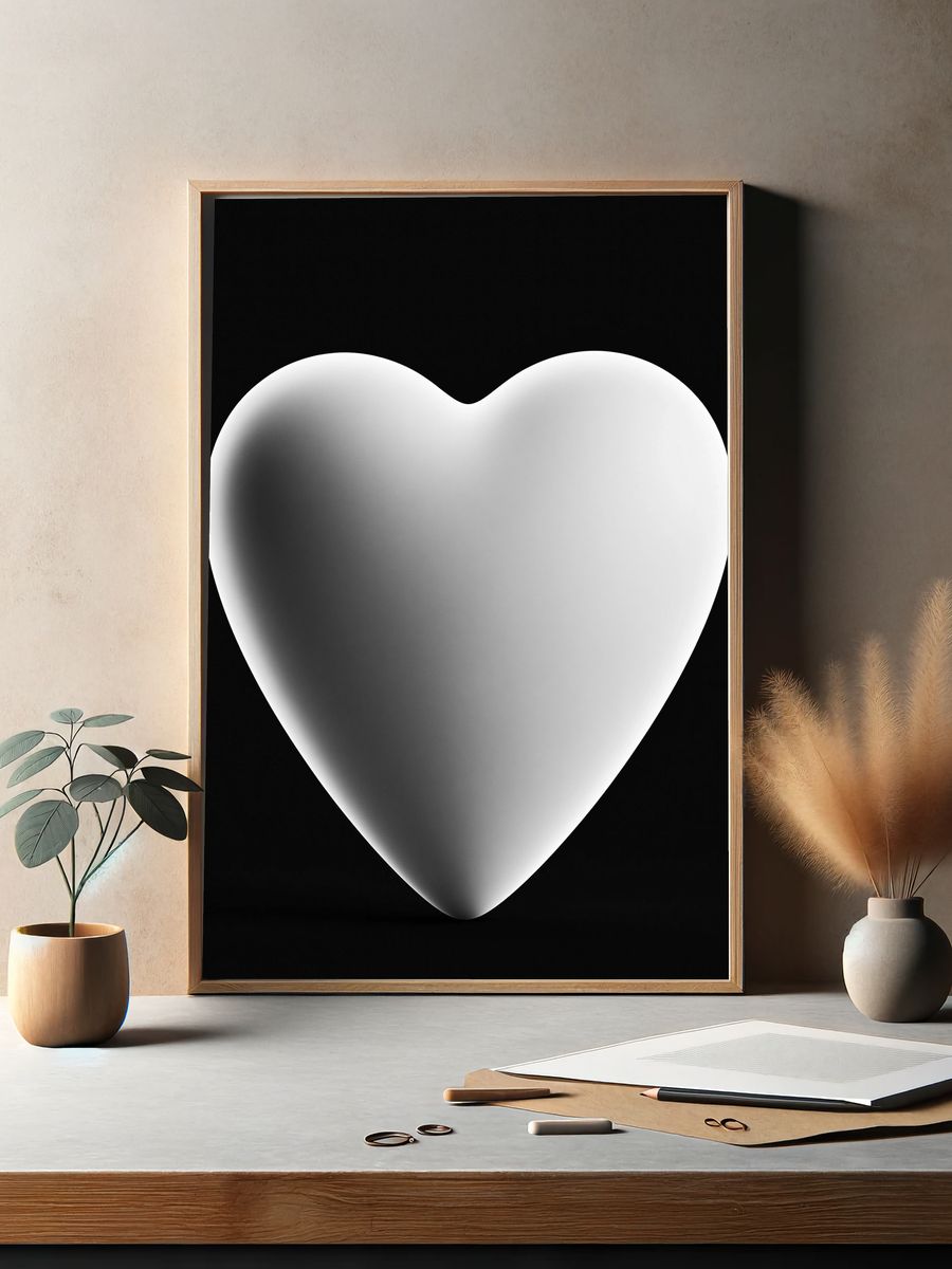 Floating Heart Black-White Poster. — room view 2