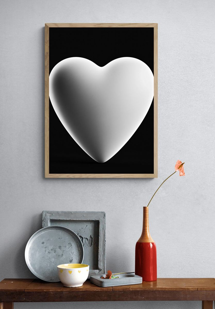 Floating Heart Black-White Poster. — room view 3