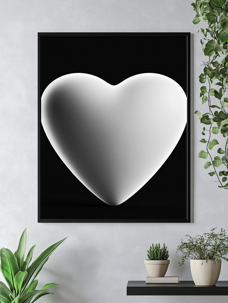 Floating Heart Black-White Poster. — room view 4