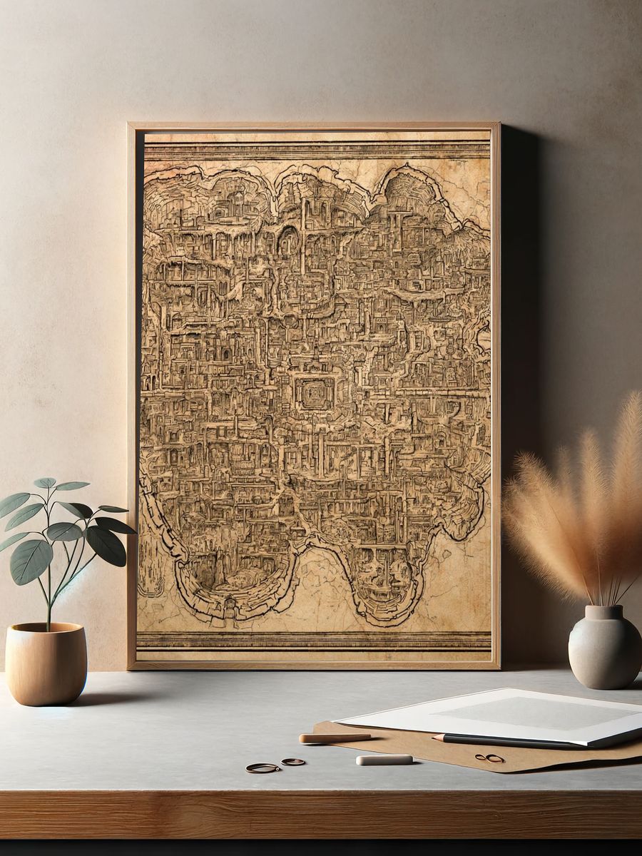 Ancient City Map Vintage Print. — room view 2