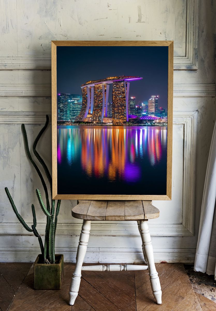 Marina Bay Sands Night Skyline Poster. room preview