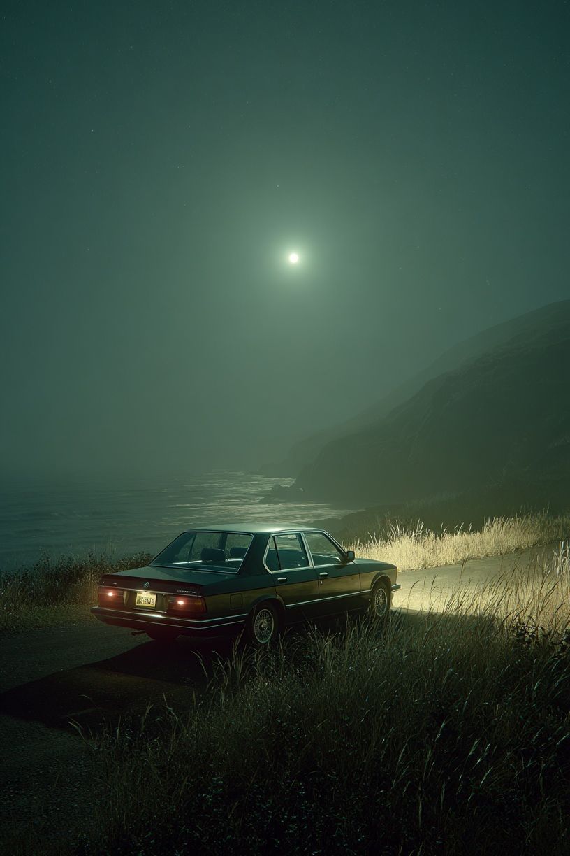 Moonlit Coastal Drive — Photography Print. poster detail