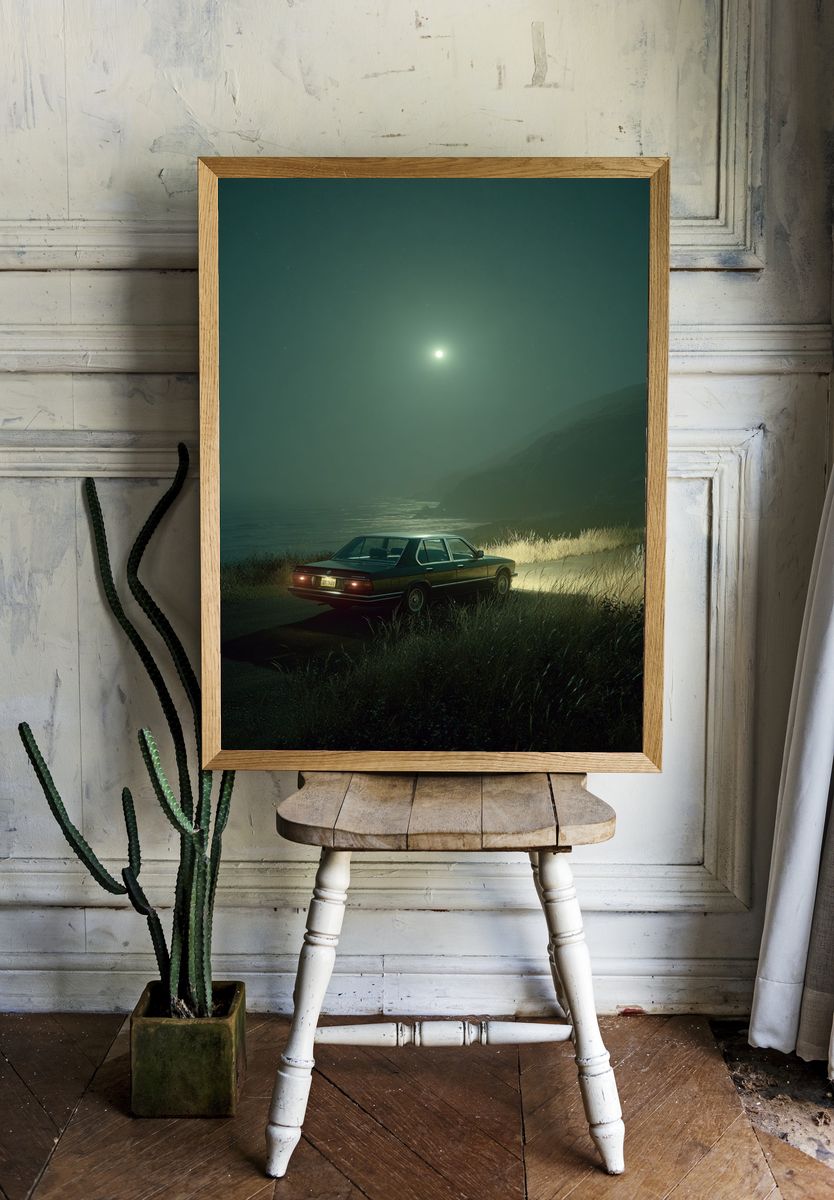 Moonlit Coastal Drive — Photography Print. — room view 1