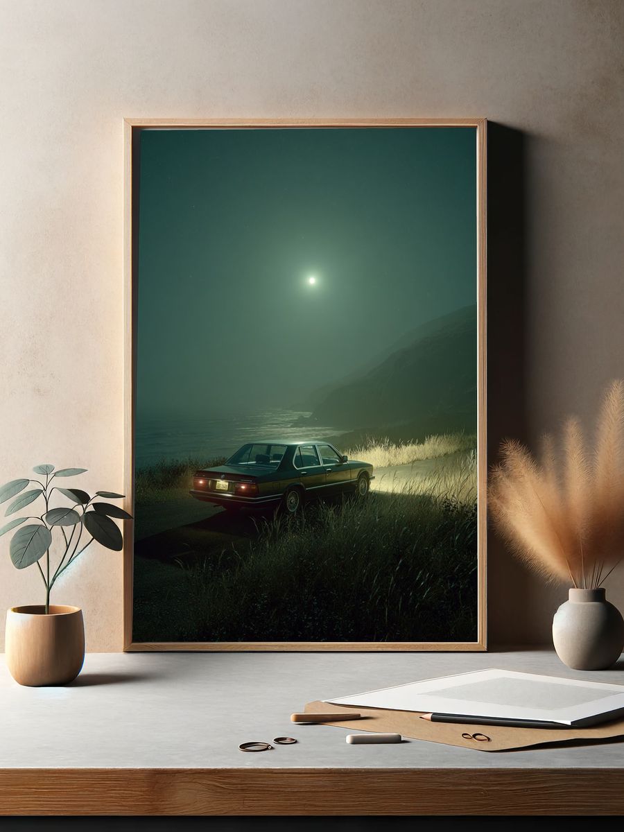 Moonlit Coastal Drive — Photography Print. — room view 2