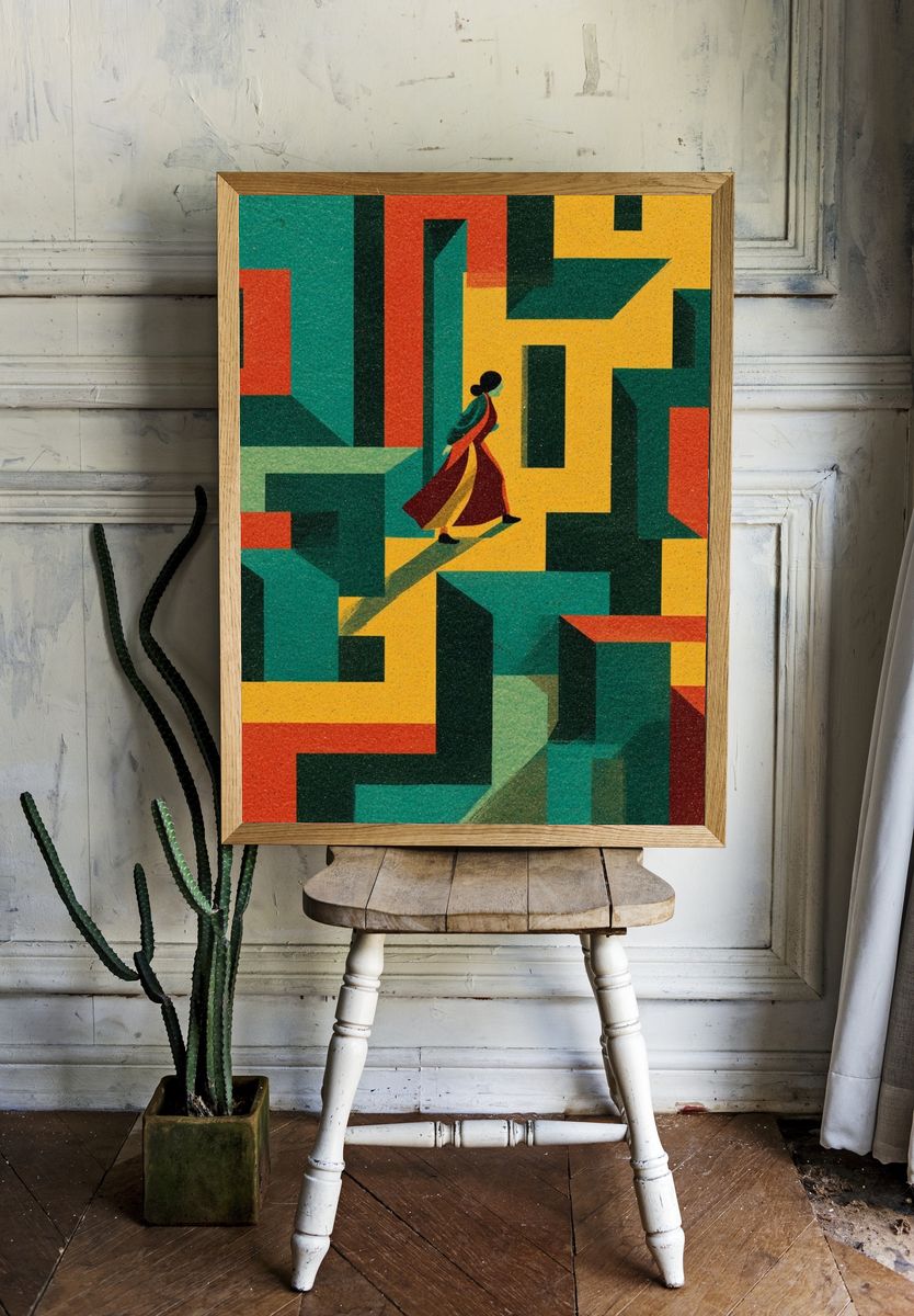 Labyrinth Walker Mid-Century Modern Poster. — room view 1